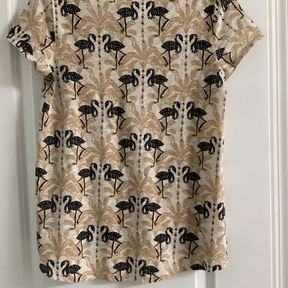 Lilly Pulitzer Black,Tan & White Flamingo Scoop Neck Top Size S - Picture 2 of 3